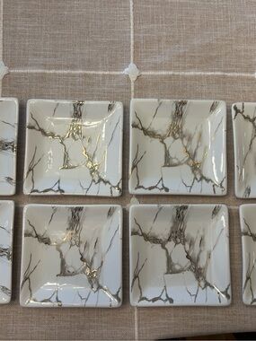 Grace's Teaware Grey Gold Marble Square Appetizer Plates, Set Of 8